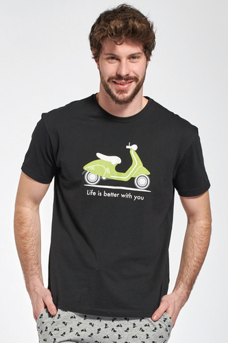 Kenny Мъжка къса пижама Sorbetto - памучна с щампа на тротинетка, черна