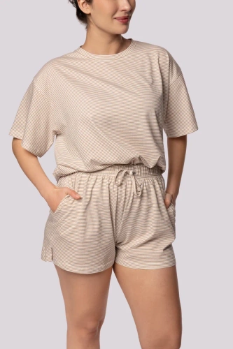 Дамска пижама Mona ecru с райе с къс ръкав