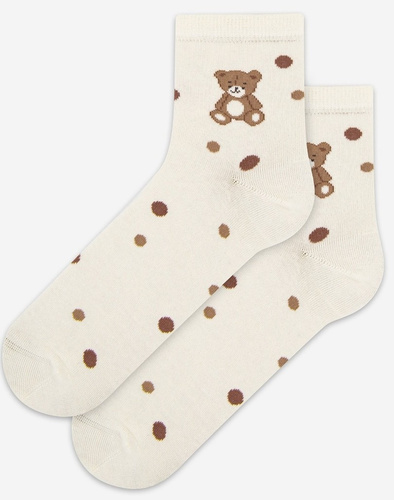 Дамски чорапи Wola Perfect Woman U84.01P off white 966– памучни, цветни мотиви, комфорт без притискане