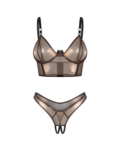 Комплект Soranna Top &amp; Crotchless Thong Obsessive gold – чувствен комплект с отворени прашки