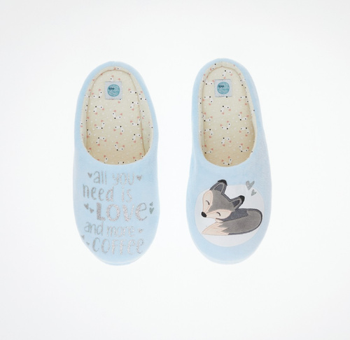 Fixy Sorbetto blue – топли дамски чехли с неплъзгаща се подметка и щампа