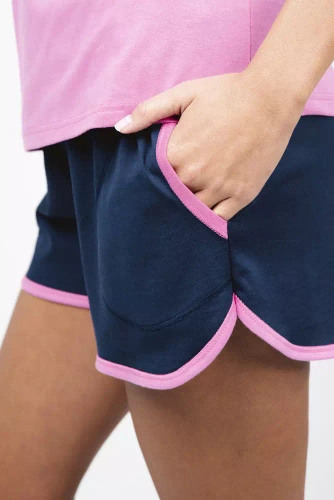 Ontega Дамска пижама с къс ръкав, къси панталони Италианска мода - амарант/ тъмно синьо