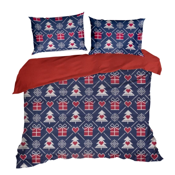 Спално бельо Merry Christmas от памучни евро пердета - тъмносини