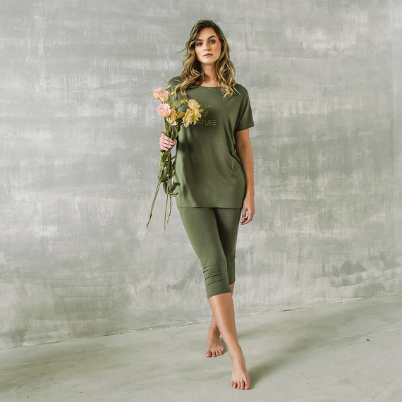 Пижама Natura Дамска пижама с къс ръкав и 3/4 панталон Италианска мода - каки