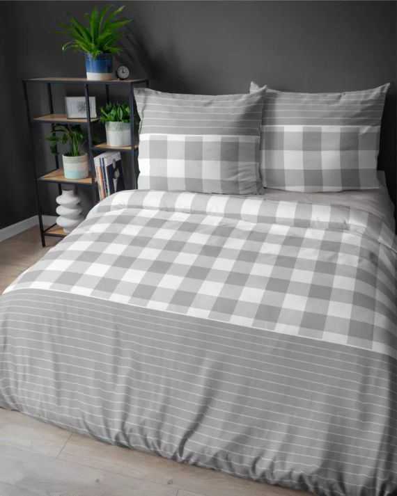 5083 B Home Satin Detexpol спално бельо от сив кариран сатен