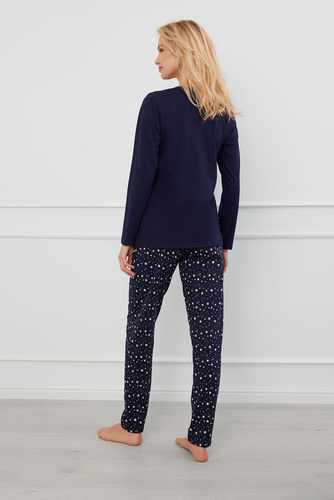 Arugia Дамска пижама с дълъг ръкав и дълъг панталон Италианска мода - морско синьо/принт