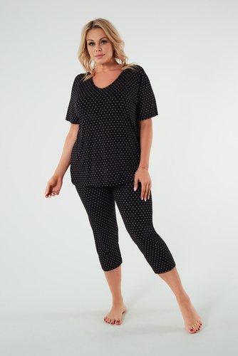 Дамска пижама Puntini с къс ръкав и 3/4 панталон Италианска мода - черна