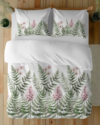 5248 A Папрати Цветя Detexpol Памучно спално бельо бяло зелено