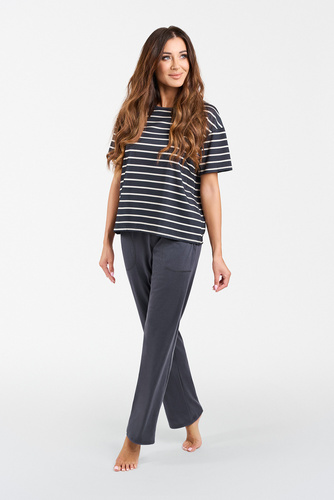 Betty Дамска пижама с къс ръкав и дълъг панталон Италианска мода - графит/графит