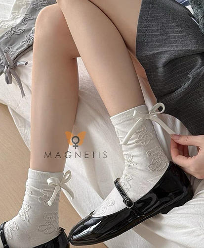 Дамски чорапи Magnetis CO5020 в екрю - памук, жакард с мотив плюшено мече