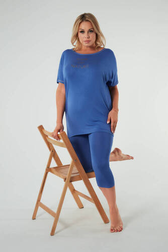 Пижама Natura Дамска пижама с къс ръкав и 3/4 панталон Италианска мода - синя