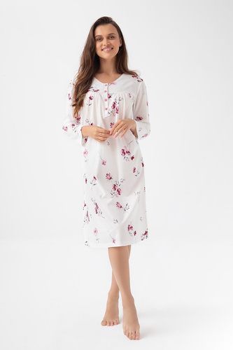 338 Koszula nocna Luna  ecru – bawełna, długi rękaw, dekolt na guziki