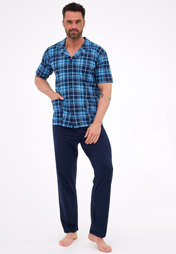 318/58 Мъжка пижама Cornette - отворена, памучна, карирана, с яка