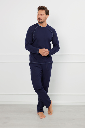 Salomon Мъжка пижама с дълъг ръкав и дълъг панталон Италианска мода - тъмносиньо/синьо