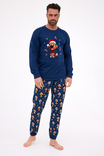 115/294 Мъжка пижама Dog Cornette – Коледа, тъмносиня, памучна