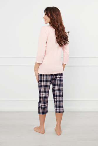 Dona Дамска пижама 3/4 ръкав, 3/4 панталон Италианска мода - сьомга/принт