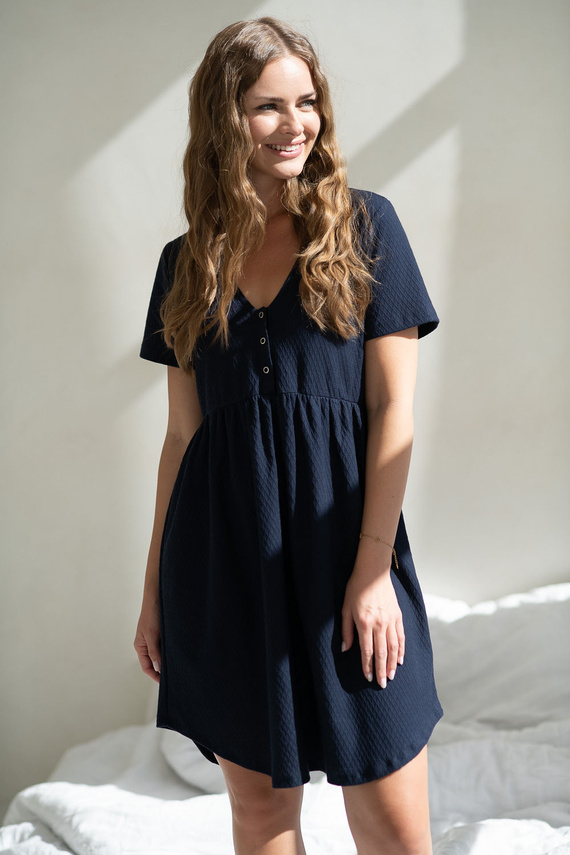 Нощница за бременни и кърмещи Aurora Milk&amp;Love, тъмносиня – памук, закопчаване с копчета, полско производство