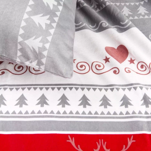 31516/1 Коледен комплект спално бельо от фланел Flannellove Darymex сиво-червено - комплект 100% памук, топъл и мек