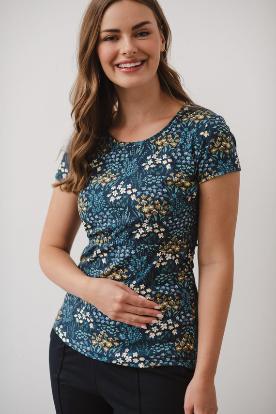 Milk Shirt Блуза за кърмачки и бременни с къс ръкав Milk&Love поляна на морско синьо