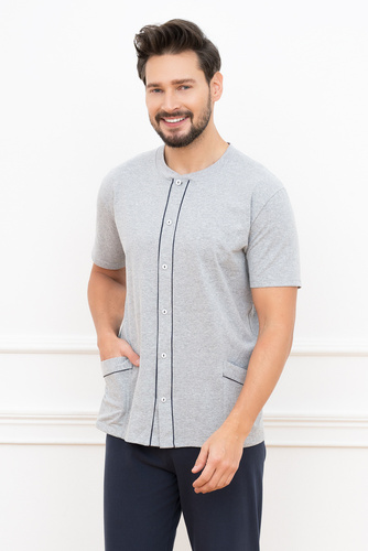 Alcest Мъжка пижама с къс ръкав и дълъг панталон Италианска мода - тъмносиньо