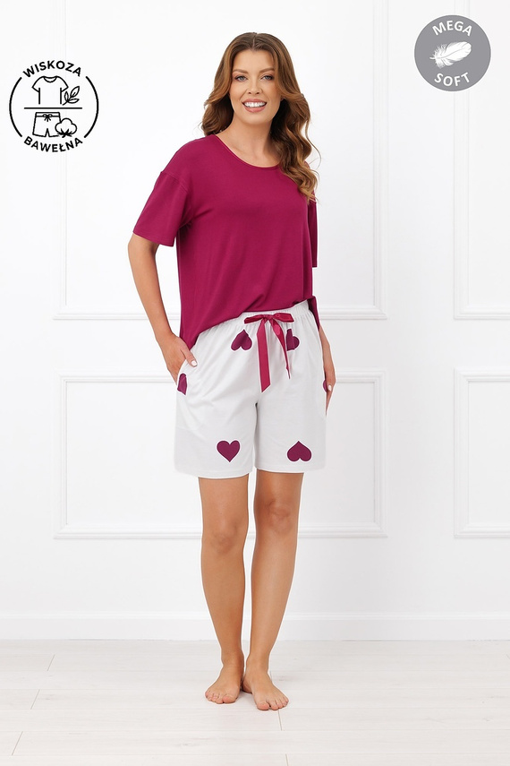 Italian Fashion Kioga Дамска пижама от вискоза Mega Soft, шорти със сърца