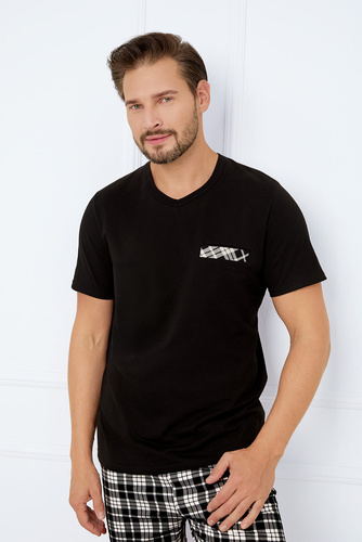 Klark Мъжка пижама с къс ръкав, къси панталони Италианска мода - черно/принт