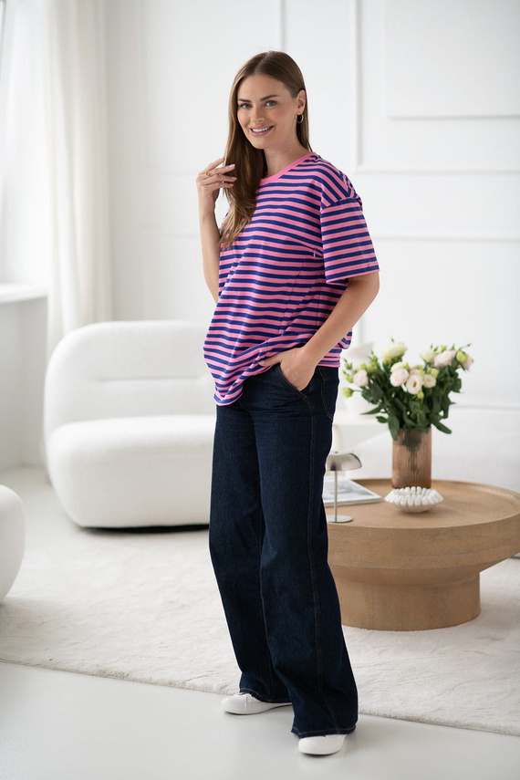 Тениска за бременни и кърмачки Mamahood Milk&Love на розово и синьо райе - удобна и стилна