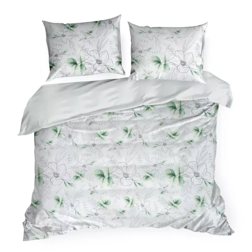 Пролет 28 Цветя спално бельо сатен евро пердета бяло/зелено