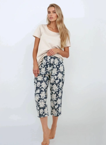 Дамска пижама Navy Charm Momenti Per Me - къс ръкав и панталон 7/8, памук