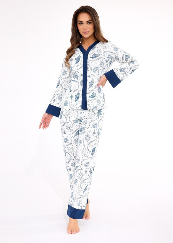 Дамска пижама 514/443 Amber CORNETTE – памук, дълъг ръкав, закопчана