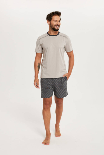 Abel Мъжка пижама с къс ръкав, къси панталони Италианска мода - бежово/принт