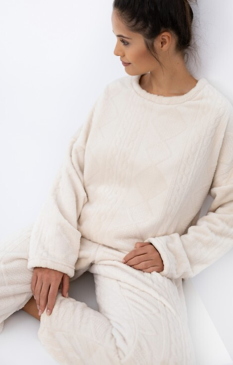 Дамска пижама Bridget Homewear Sensis - топла, мека плетка, екрю