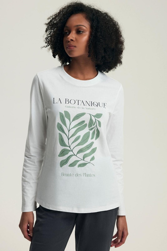 Дамска пижама Henderson Danna 43686 кремава - памучна, с дълги ръкави, удобна кройка