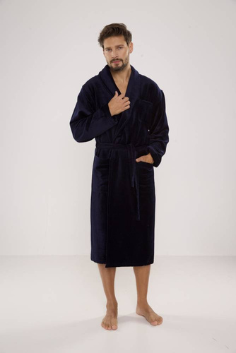 803 / 819 Мъжки халат от двойна материя Forex - изцяло тъмносин (тъмносин)