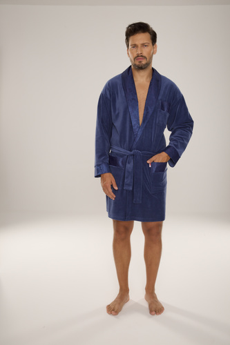 866 Noble Мъжки велурен халат De Lafense - къс, елегантен, памук - деним
