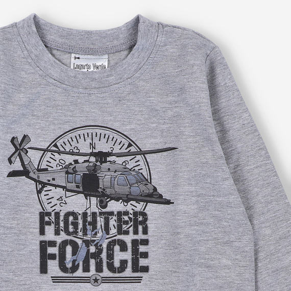 KAR-1018 Блуза с дълъг ръкав Lagarto Verde за момче, сива - памук с еластан, полско производство