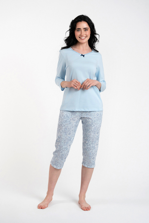 Salli Дамска пижама с 3/4 ръкав и 3/4 панталон Италианска мода - синьо/принт 