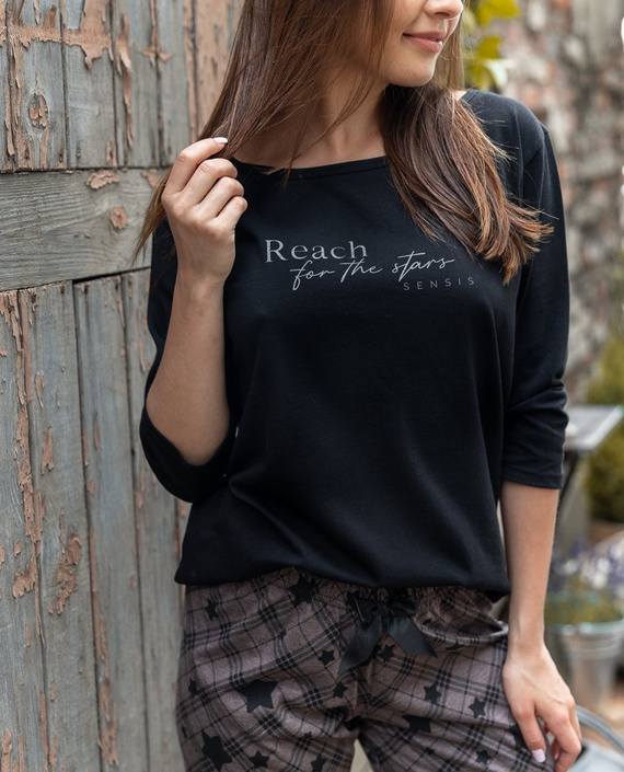 Дамска пижама Sensis Reach For The Stars - черно-кафява