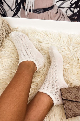 1504-001 Stopki damskie Ażurowe Milena - ecru