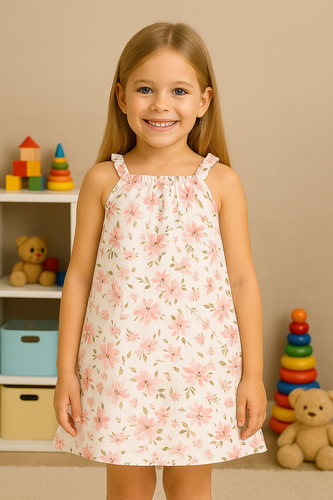 Цветя екрю Пинокио ​​муселин рокля презрамки с цветен принт