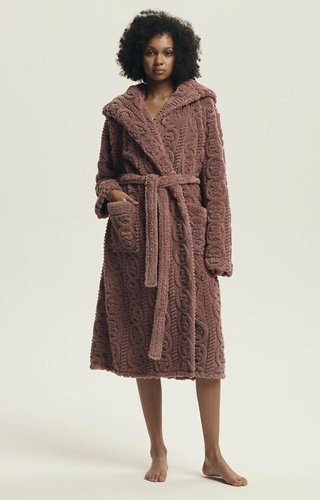 43592 Дарлена Хендерсън прашно розово – дамски дълъг, мек, шарен халат с качулка