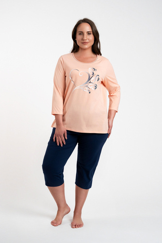 Arietta Дамска пижама с 3/4 ръкав и 3/4 панталон Италианска мода - сьомга