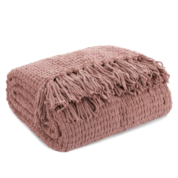 Сузи Одеяло, тъкано кувертюра с ресни, евро перде, пудра