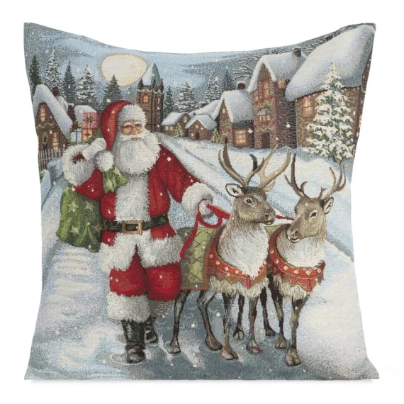 Chp 6130 Гоблен Коледна калъфка за възглавница Дядо Коледа Елени Еврозавеси сиво