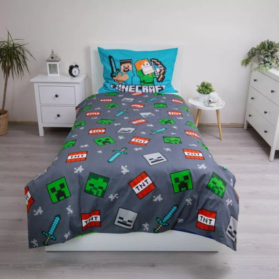 Памучно спално бельо Minecraft "We Got This" от Jerry Fabrics - 140x200 см, 100% памук, двустранно