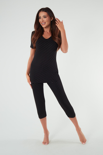 Дамска пижама Puntini с къс ръкав и 3/4 панталон Италианска мода - черна
