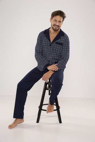 538 Carlo Мъжка пижама De lafense - морско синьо + квадрат