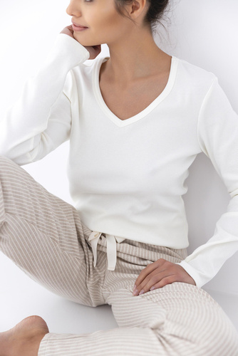 Дамска фланелена пижама Dinah Sensis - кремаво-бежова