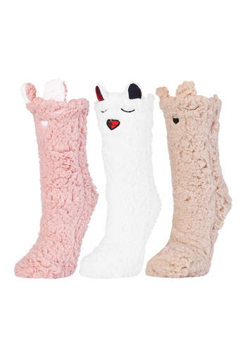 Дамски чорапи Moraj CDC1600-001 бяло-розови - пухкави, с усмихнато лице и противоплъзгащ ABS