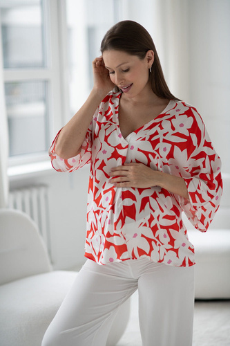 Блуза за бременни и кърмачки на цветя Mamafullness Milk&Love – вискоза, 3/4 ръкав, oversize